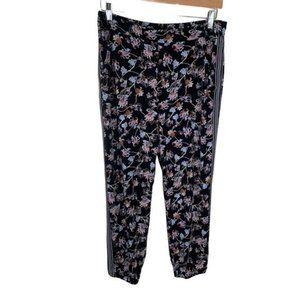 White House Black Market Pants Women Small Jogger Black Blue Floral High Rise